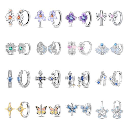 Colorful butterfly starfish zircon earrings silver plated