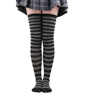 Thigh High Stockings Womens Striped Ladies Girls Black White
