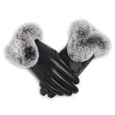 1 Pair Women Winter Warm Gloves Women Lady Black PU Leather