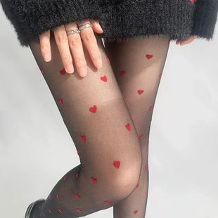 Exquisite Red Heart Print Silk Stockings Sweet Girls Christm