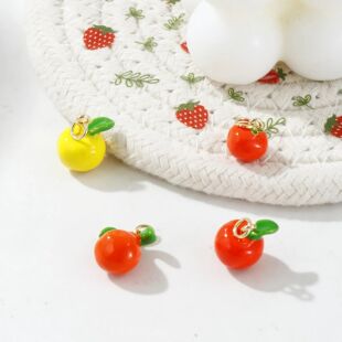 2pcs 3d Fruit Brass Charm 18k Gold Plated Enamel Lemon Pear