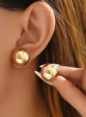 Stainless Steel Big Ball Round Stud Earrings for Women Girl