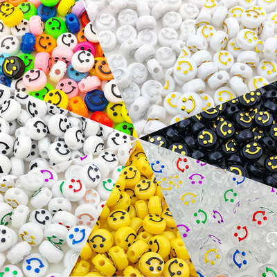 100pcs acrylic convex smiley face round flat beads loose bea