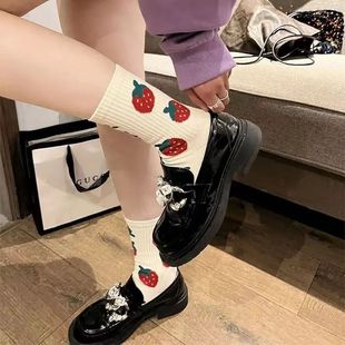 Women Socks Kawaii Strawberry Funny Sweet Cotton Cute Happy