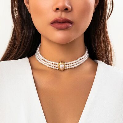Multilayer Vintage Imitation Pearl Short Choker Necklace for