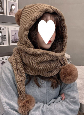 Women's Winter Hat Scarf Set - Thermal Wool Pom Beanie&Balac