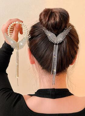 Angel Wings Rhinestone Hair Clips Styling Pearl Tassel Claw