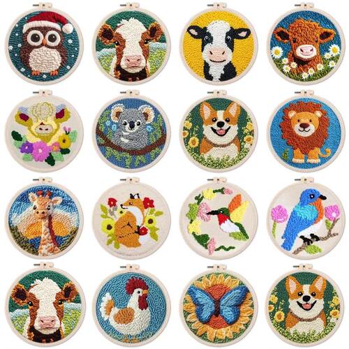 Diy Punch Needle Embroidery Starter Kits Animal Pattern Sewi