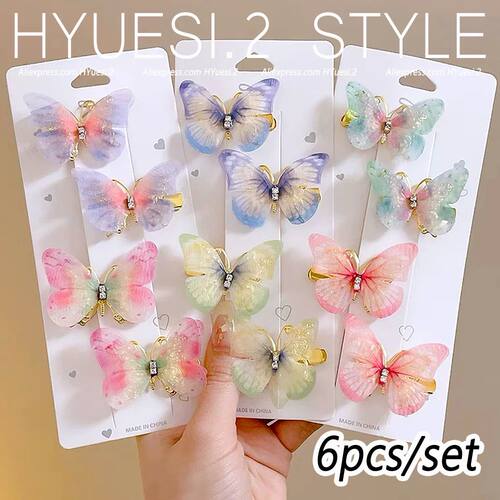 6pcs/Set Mini Simulation Butterfly Barrettes Hairpin Non-Sli