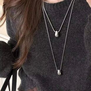 Trendy Minimalist Long Teardrop Charm Pendant Necklace for W