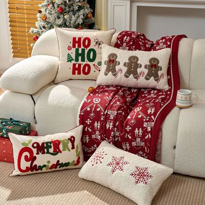 Embroidered Merry Christmas Holiday Red Throw Pillow Case Co