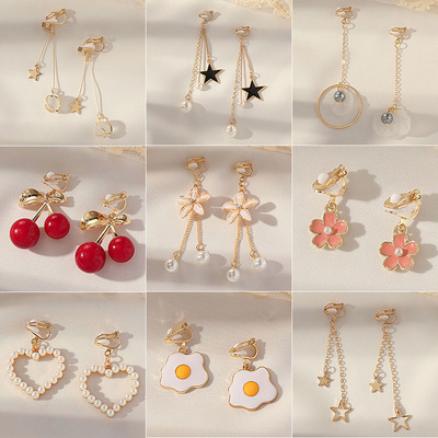 Fashion charm Creative pearl clip on Earrings Cute Handmade