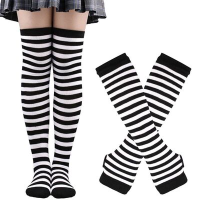 1 Set Women Gothic Punk Over Knee Long Stripe Socks Arm Slee