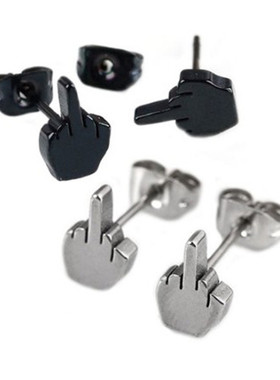 Punk Vertical Middle Finger Earrings Stainless Steel For Men