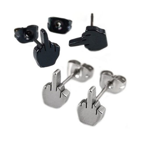 Punk Vertical Middle Finger Earrings Stainless Steel For Men