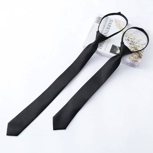 Women Black Zipper Ties Retro Silky Narrow men Neck Tie Slim