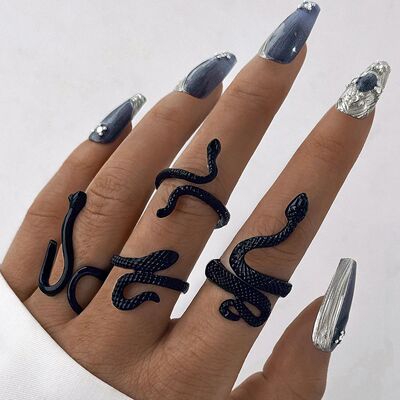 Tocona Gothic Black Zodiac Snake Finger Ring Sets for Unisex