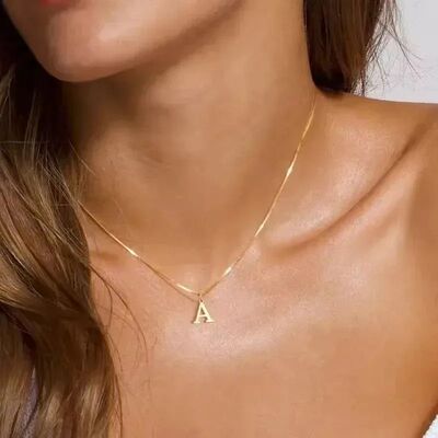 A-Z Alphabet Gold Plated Stainless Steel Pendant Necklace fo