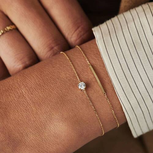 Aide 925 Sterling Silver Single Round White Zircon Chain Bra