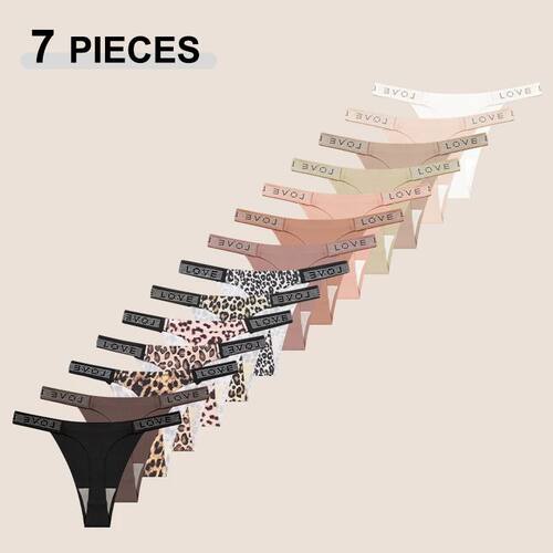 7Pcs/Set Printed Leopard Crystal Letter Thongs For WomenLow