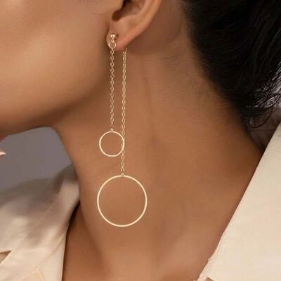 Trendy Gold Color Long Circle Chain Earrings Minimalist Dang