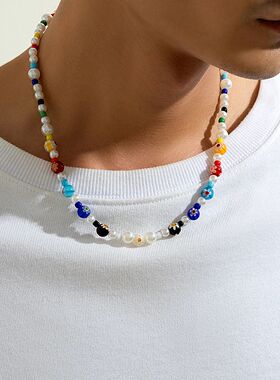 Salircon Trend Y2K Colorful Flower Pattern Acrylic Bead Neck