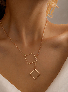 Simple Design Hollow Square Pendant Necklace for Women Geome