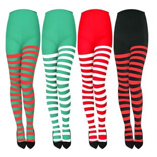 Women Red Black Striped Tights Full Length Tights Thigh High