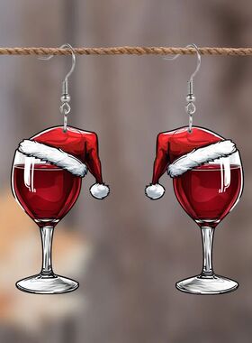 Christmas Wine Cup Pendant Earrings New Year Wine Glass Chri