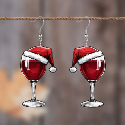 Christmas Wine Cup Pendant Earrings New Year Wine Glass Chri