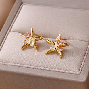 Zircon Star Starfish Stud Earrings For Women Stainless Steel