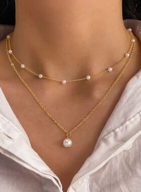 2026 New Fashion Gold Color Pearl Choker Necklace For Women
