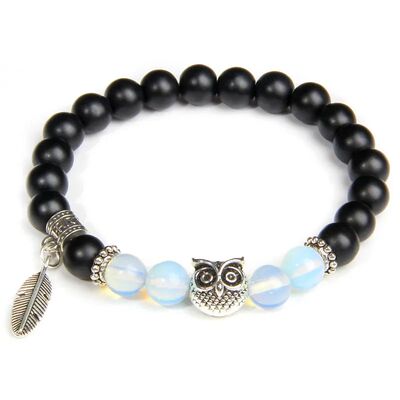 Unique Design  Wing Angel Charm Bracelet Natural Onyx Beaded