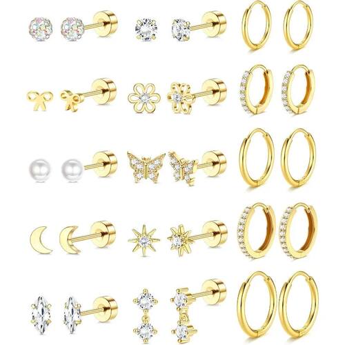 Bobisty 1 Pair 14K Gold Plated Flat Back Stud Hoops Earrings
