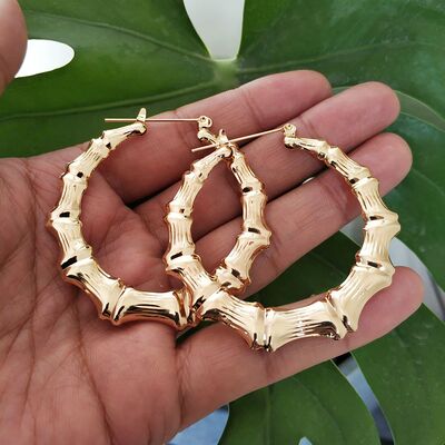 SoHot Trendy Bamboo Hoop Earrings Women Female Gold Silver C