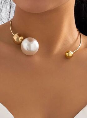 Elegant Goth Big White Imitation Pearl Choker Necklace for W
