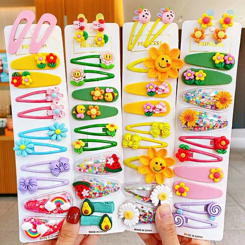 12PCS/Set New Girls Cute Colorful Cartoon Flower Hairp Child