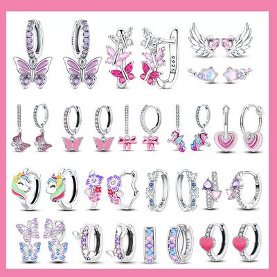 Pink Series 925 Sterling Silver Romantic Flower Butterfly Un