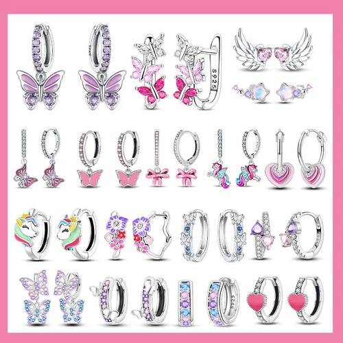 Pink Series 925 Sterling Silver Romantic Flower Butterfly Un
