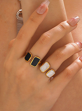 Geometric Square Drop Oil Opening Ring Women's French Retro