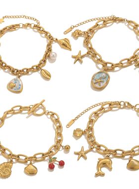 Jolivie Stainless Steel Starfish Seashell Bracelet Gold-Plat