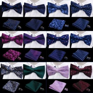 For Men Set Bow Cufflink Tie Handkerchief 3pcs Bowtie