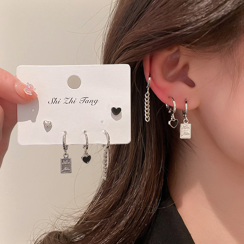 Asymmetric Love Heart Dangle Earrings Set Silver Color Elega