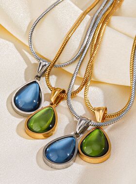 French Retro Water Drop Pendant Stainless Steel Necklace Fem