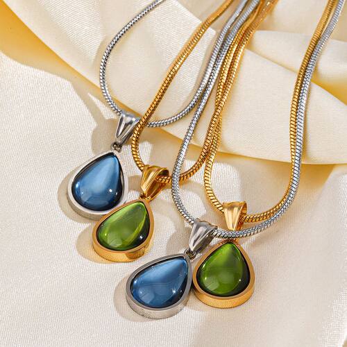 French Retro Water Drop Pendant Stainless Steel Necklace Fem