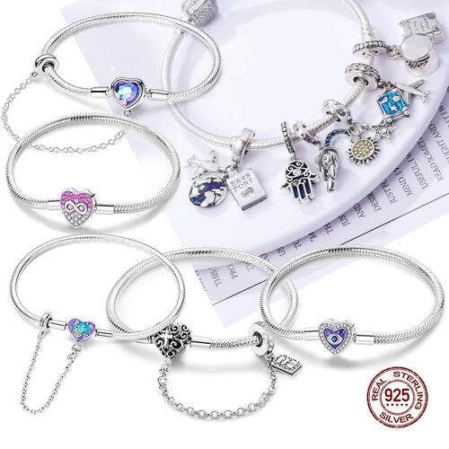 Sterling Silver Bracelets 17-20CM Original Heart Shape Serie