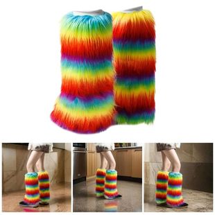 Colorful Rainbow Faux Fur Leg Warmers Boot CoversGoth Leg So