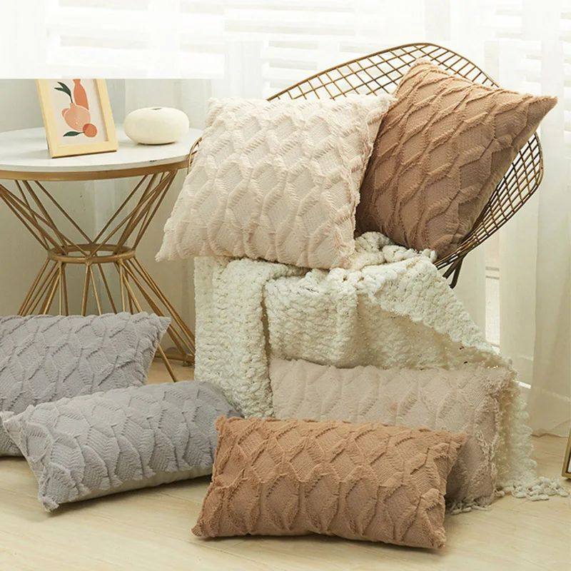 1pc Diamond pattern Faux Fur Throw Pillow Cover, Deluxe Deco