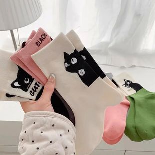 5 Pairs Cartoon Cat Women Cotton Spring Summer Socks Set Aut