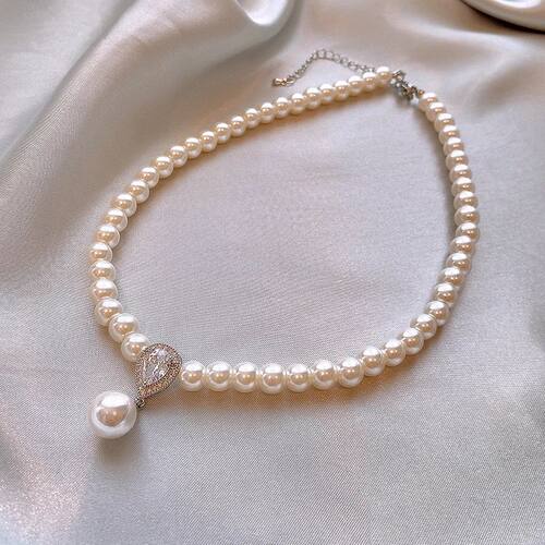 Pearl Zircon Pendant Water Drop Necklace for Women Retro Lig